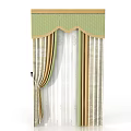 Green Valance Striped Curtain With Sheer White Panel For Elegant Window Decor 3d model