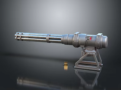 Detailed Mechanical Device Featuring Multiple Barrels Metallic Stand and Small Component 3d model