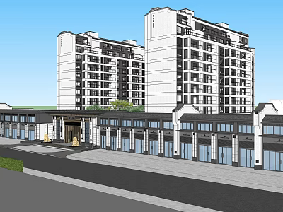 Modern Entrance Gate Design With High Rise Buildings And Glass Frontage 3d model
