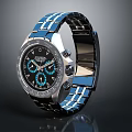 Luxury Watch With Blue Metallic Strap And Black Chronograph Dial Design