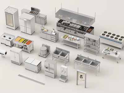 Commercial Kitchen Equipment Collection With Stainless Steel Appliances And Workstations 3d model