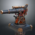 Vintage Mechanical Device With Brass Cylinders And Red Gear Details On Metallic Base