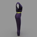 Purple Deep V Neck Jumpsuit With Gold Belt Elegant Fitted Design