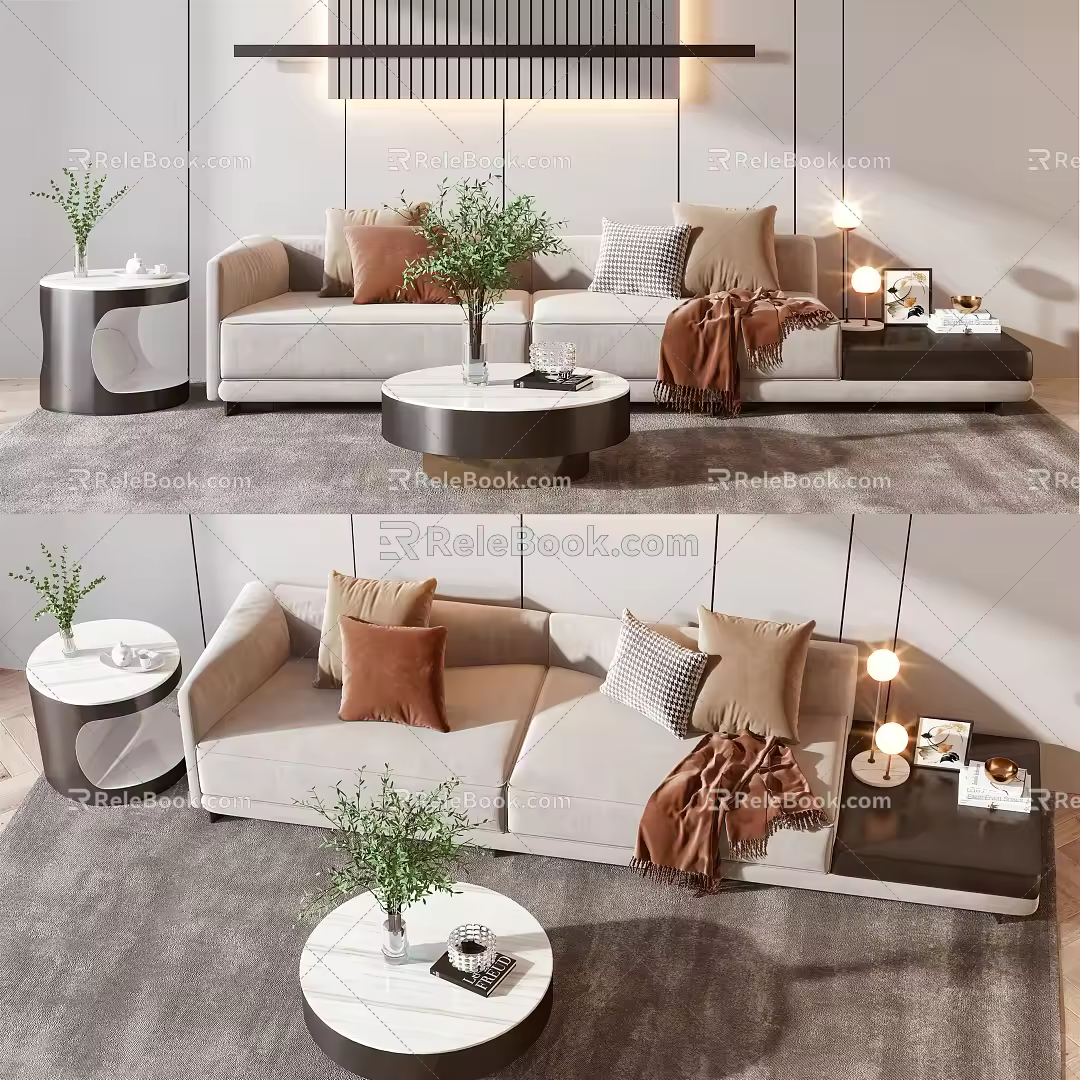 Modern double sofa coffee table group 3d model