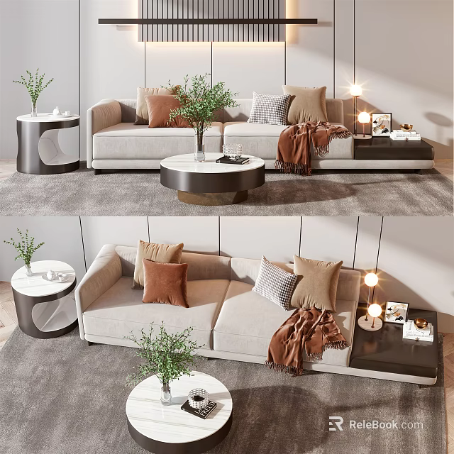 Modern Minimalist Two-Seater Sofa With Decorative Pillows And Cozy Throw Blanket 3d model 
