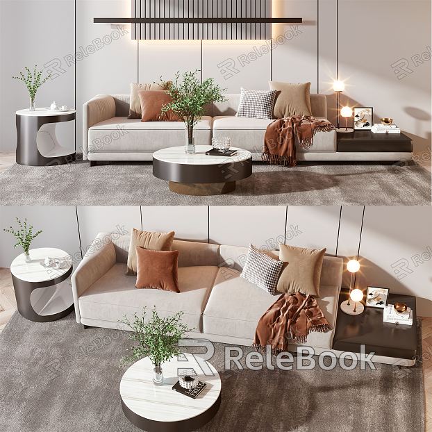 Modern double sofa sofa coffee table group model