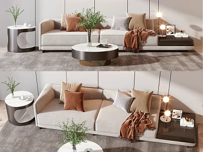Modern Minimalist Two-Seater Sofa With Decorative Pillows And Cozy Throw Blanket 3d model