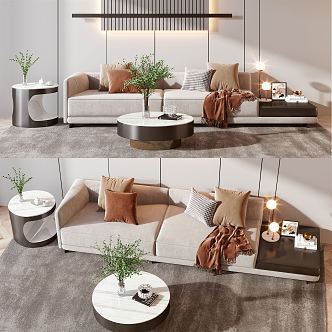 Modern double sofa coffee table group 3d model