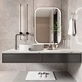 Modern Bathroom Vanity Design With Marble Countertop Oval Mirror And Undermount Sink