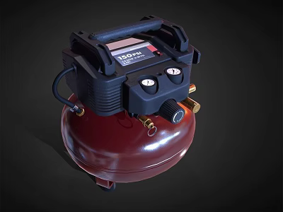 Industrial Equipment Portable Air Compressor With Red Tank Pressure Gauges Control Panel And Handle 3d model