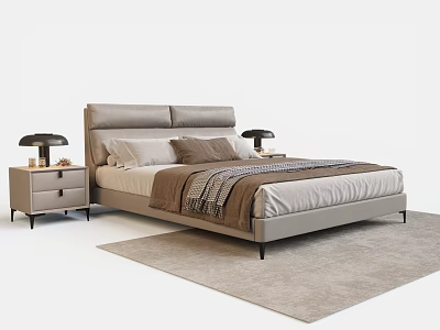 Modern Upholstered Double Bed Interior With Bedside Tables Lamps And Neutral Rug 3d model