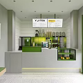 Modern Bubble Tea Shop Interior With Green Counter Fruit Display Case And Menu Board 3d model