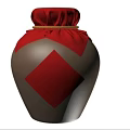 Brown Ceramic Wine Vessel with Red Cloth Cover Red Diamond Label and Chinese Wine Character