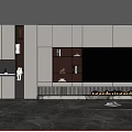 Elegant Modern TV Wall Unit Design With Marble Panels LED Lighting And Fireplace