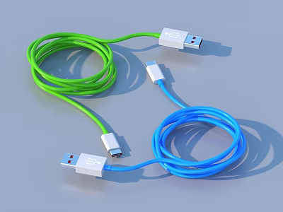 Green And Blue USB Charging Cables Practical Daily Living Accessories 3d model