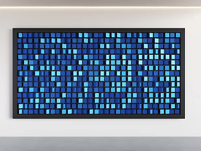 Modern Wall Decorated With Large Blue And Black Square Mosaic Art 3d model
