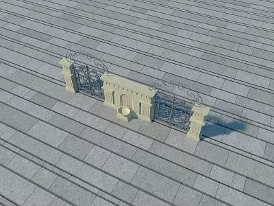 Building Exterior Wall with Stone Structure Wrought Iron Decorations Symmetrical Entrance Design and Stone Flooring 3d model