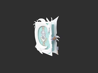 White Winged Fantasy Weapon With Blue Gemstone And Intricate Silver Accents 3d model