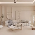 Modern Minimalist Living Room Interior With TV Wall Round Coffee Table Chandelier And Decorative Accents