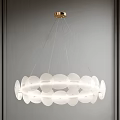 Modern Chandelier with Circular White Glass Shades Hanging from Golden Ceiling Mount