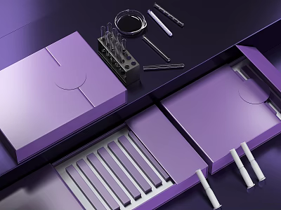 Purple Perfume And Cosmetics Gift Set With Elegant Bottles And Packaging Design 3d model