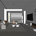 Modern Living Room Interior With Sofa Coffee Table TV Fireplace And Floor to Ceiling Window