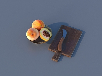 Peach fruit knife cutting board 3D model model