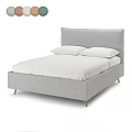 Modern Upholstered Double Bed With Grey Headboard White Pillows And Wooden Legs
