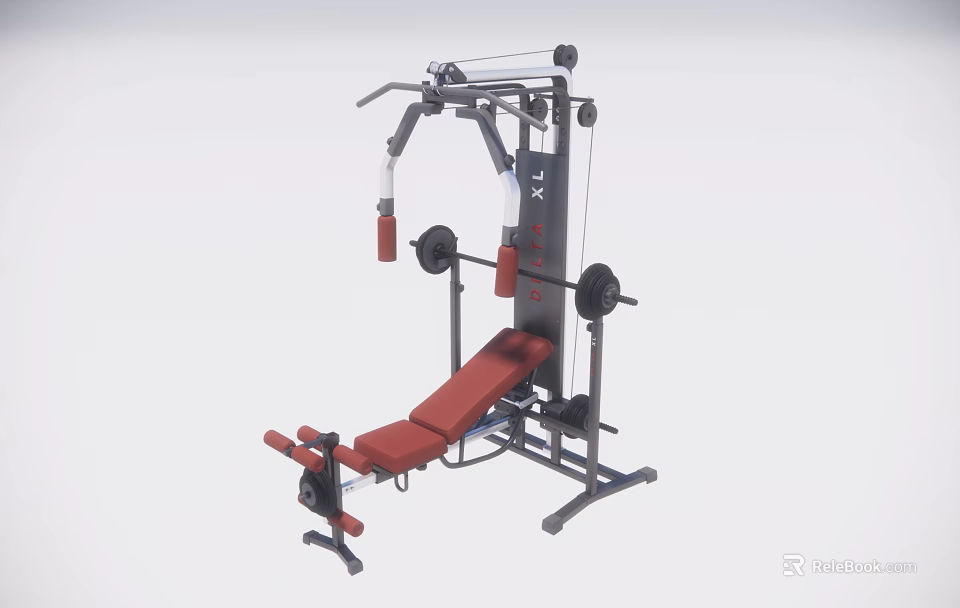 Multifunctional Home Fitness Equipment With Red Seat And Barbell For Training 3d model 