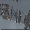 Various Metal Mechanical Structures Including Conveyors Staircases And Conveyor Systems On Multi Layered Racks 3d model