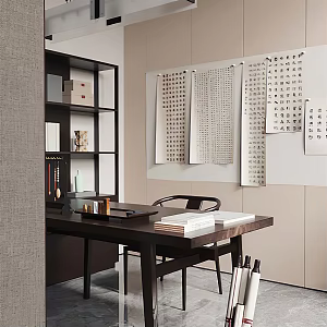 New Chinese Style Desk and Chair 3d model