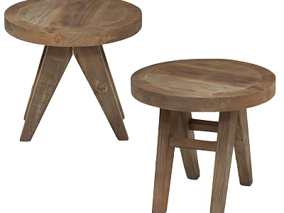 Rustic Wooden Round Side Tables With Sturdy Legs And Natural Grain Finish 3d model