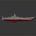 Detailed Military Warship 3D Model Featuring Silver Red Hull And Missile Weapon System