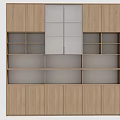 Modern Wooden File Cabinet With Glass Doors And Multiple Storage Compartments