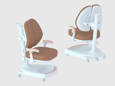 Single Ergonomic Chair With Brown Cushion White Frame Armrests And Wheels 3d model