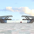 Modern Entrance Gate with Icmold Sign Geometric Design Glass Curtain Wall and Stone in Plaza