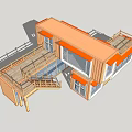 Yellow Two Story Container Building Design With Large Windows And Staircase Railings