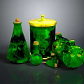 Green Glassware Collection With Various Shapes And Wooden Stoppers For Decor And Storage