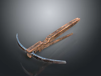 Rustic Handcrafted Weapon With Wooden Handle And Steel Pickaxe Head 3d model