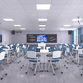 School Modern Classroom With Student Desks Chairs Smart Board And Computers 3d model