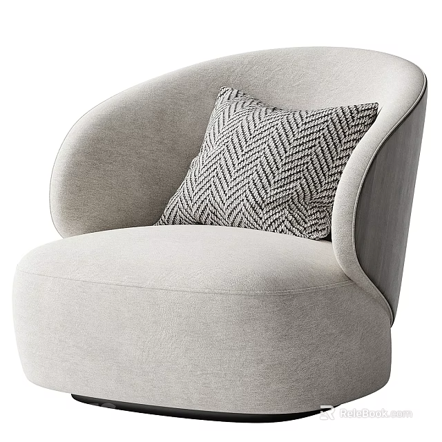 Modern Rounded Single Sofa With Light Gray Upholstery And Geometric Pattern Pillow 3d model 