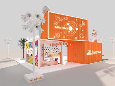 Mistine Orange Container Exhibition Booth With Decorative Design Elements And Brand Signage 3d model