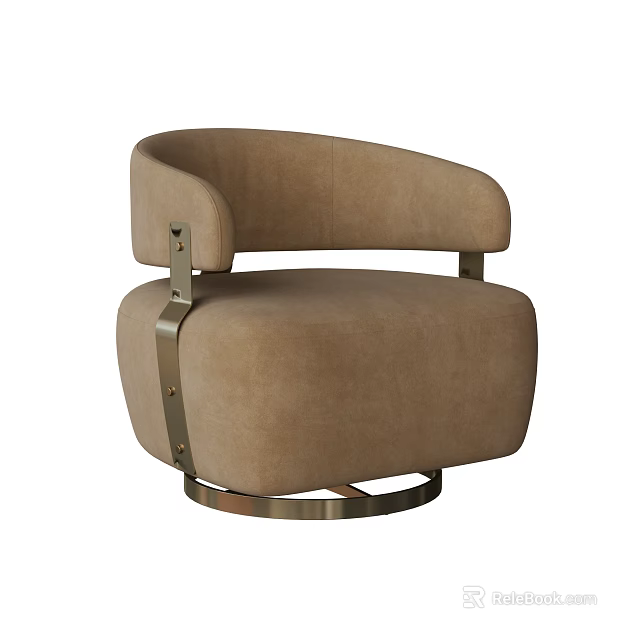 Elegant Modern Beige Fabric Accent Chair With Curved Armrests And Round Metal Base 3d model 