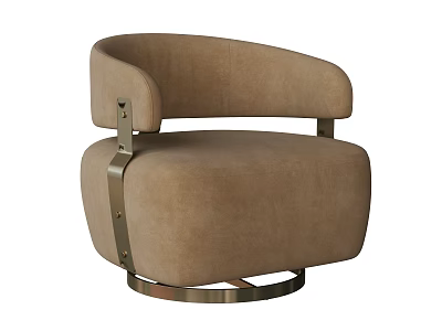 Elegant Modern Beige Fabric Accent Chair With Curved Armrests And Round Metal Base 3d model