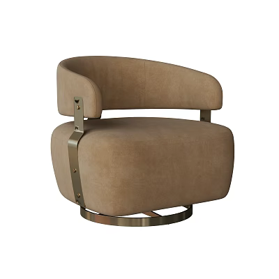 Elegant Modern Beige Fabric Accent Chair With Curved Armrests And Round Metal Base 3d model