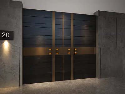 Modern Luxury Dark Wood Wardrobe With Gold Stripes Double Door Design And Lighting 3d model