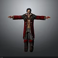 3D Character Model in Red and Black Robe With Gold Embroidery Arms Outstretched
