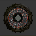 Mechanical Gear Structure With Central Tower And Red White Circular Lines