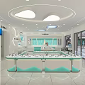 Spacious Optical Store Interior With Illuminated Ceiling Display Counters And Eyeglass Racks