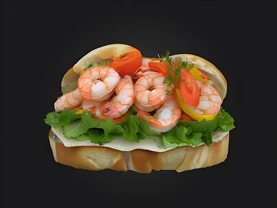 Fresh Shrimp Sandwich With Crispy Lettuce Sliced Tomato And Soft Bread 3d model